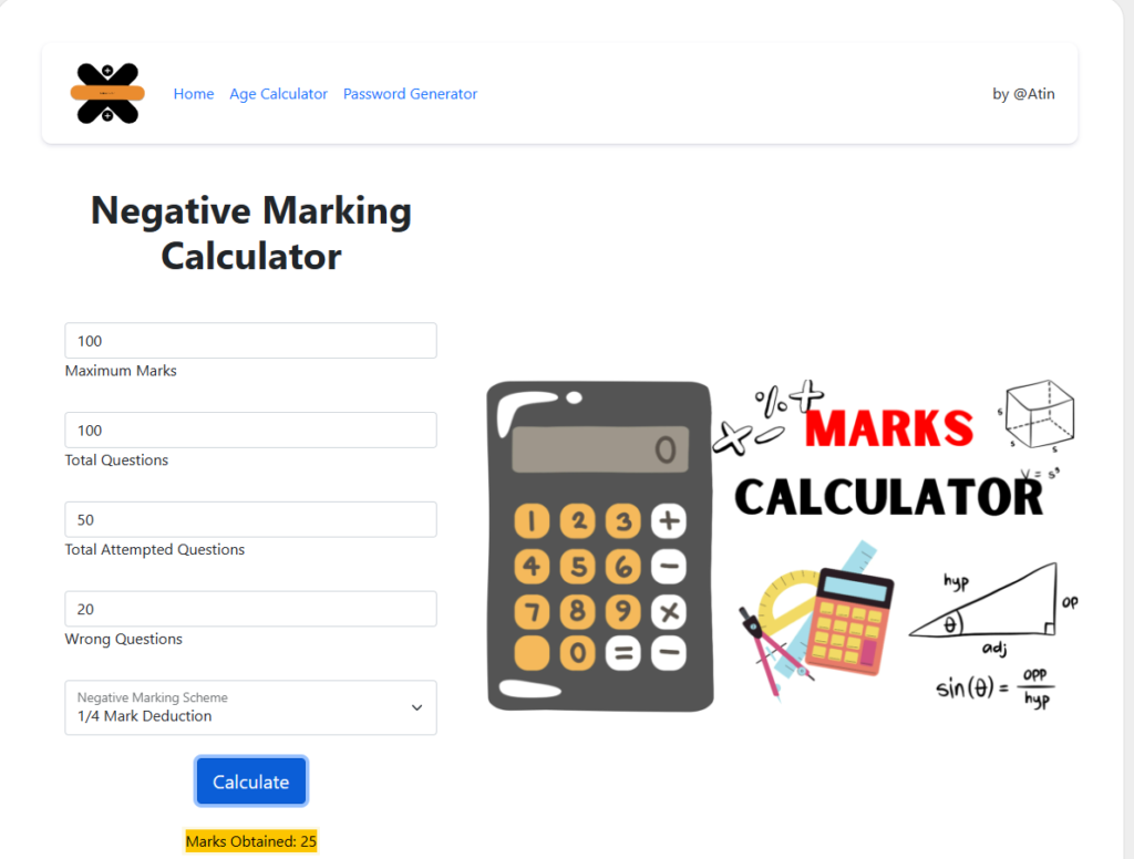 0.25 negative marking calculator